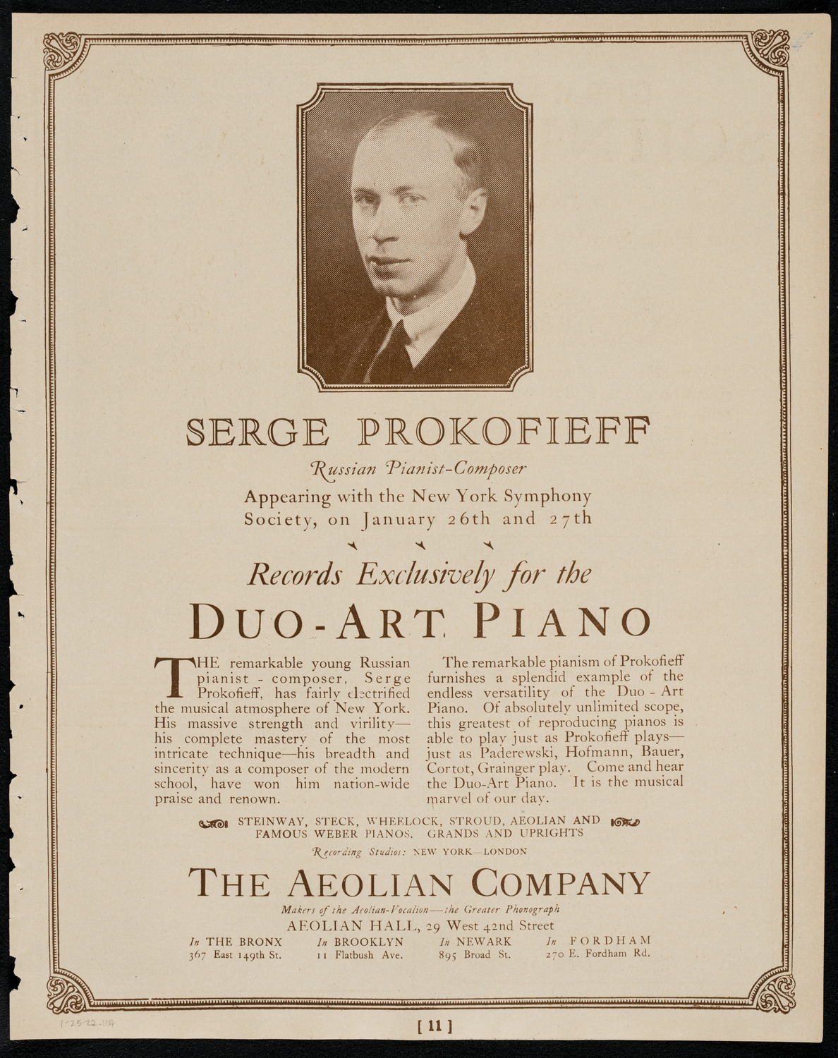 Magdeleine du Carp with the New York Philharmonic, January 25, 1922, program page 11