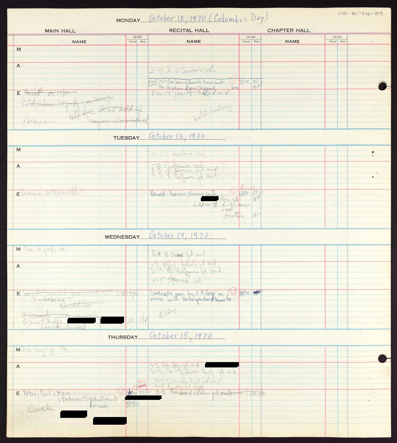 Carnegie Hall Booking Ledger, volume 16, page 14