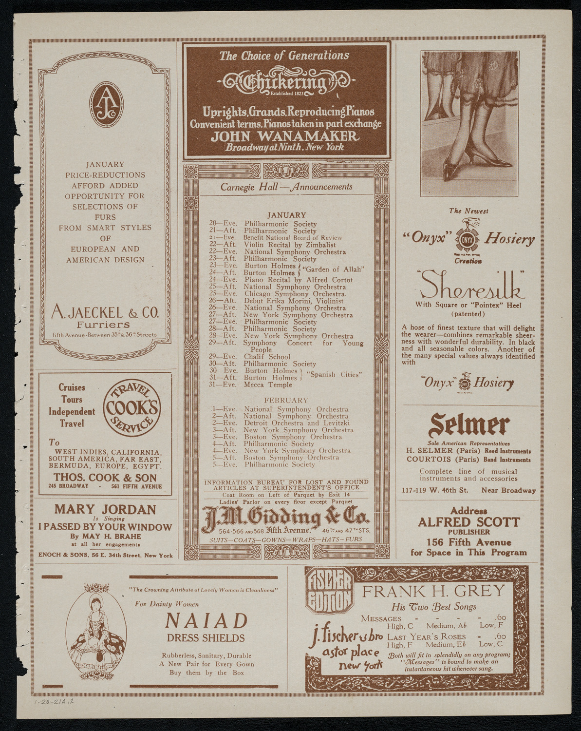 National Symphony Orchestra, January 20, 1921, program page 3