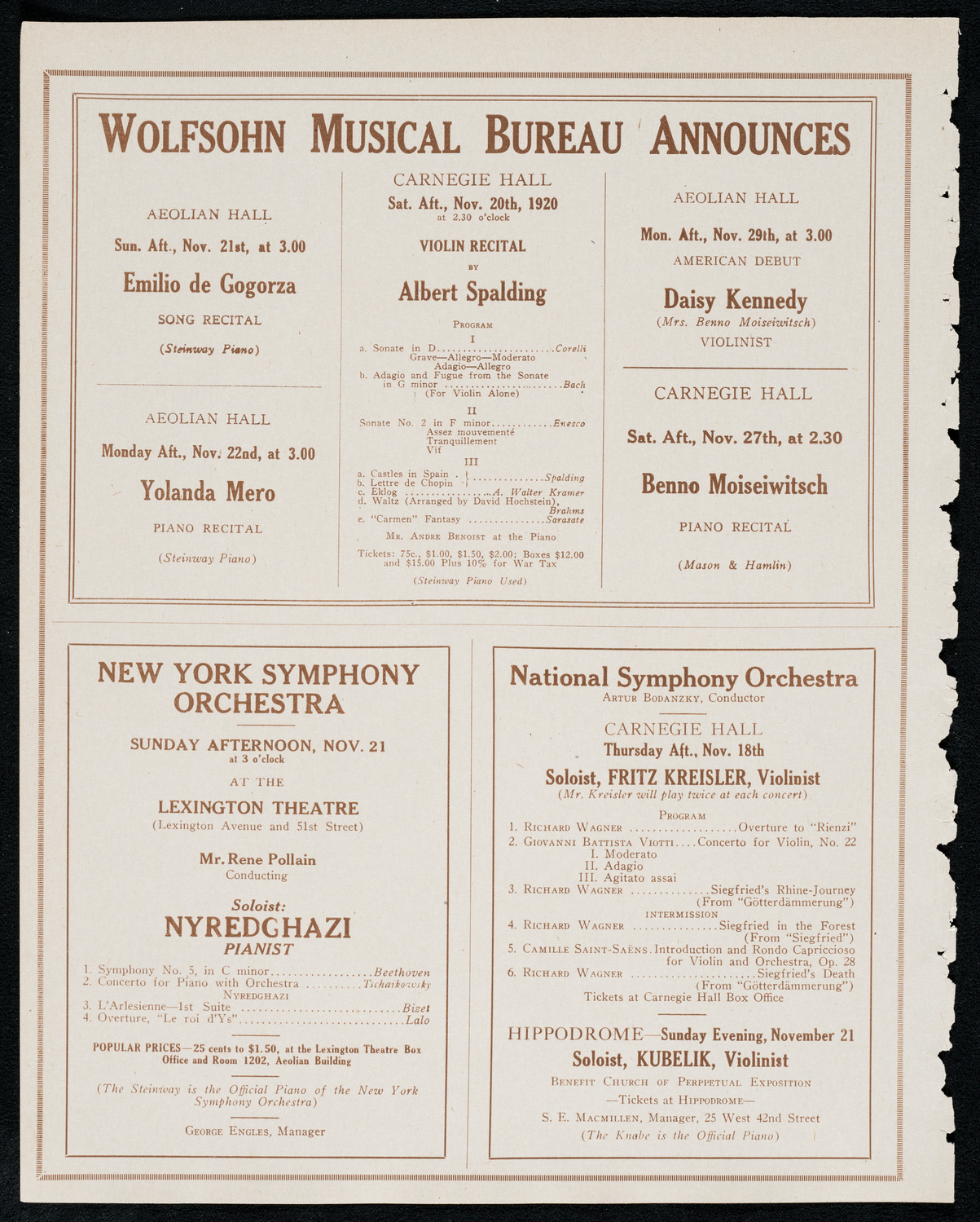 Albert Vertchamp, Violin, November 17, 1920, program page 8