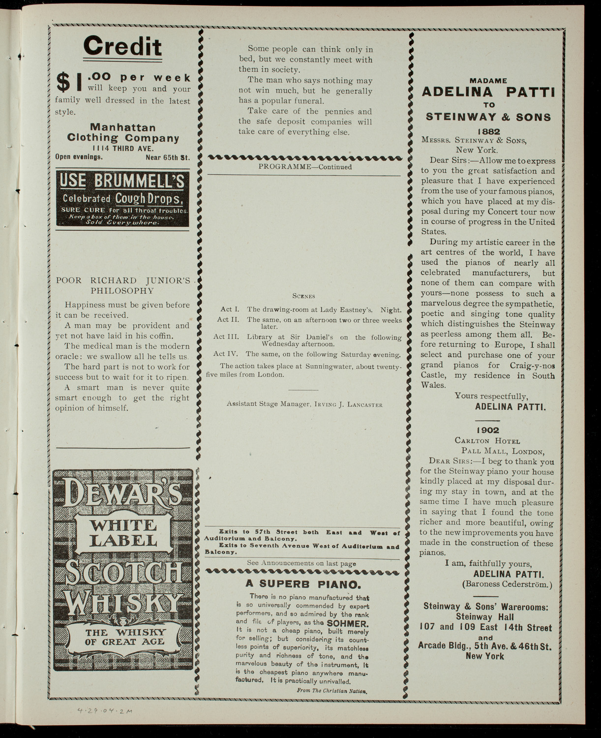 American Academy of the Dramatic Arts, April 29, 1904, program page 3