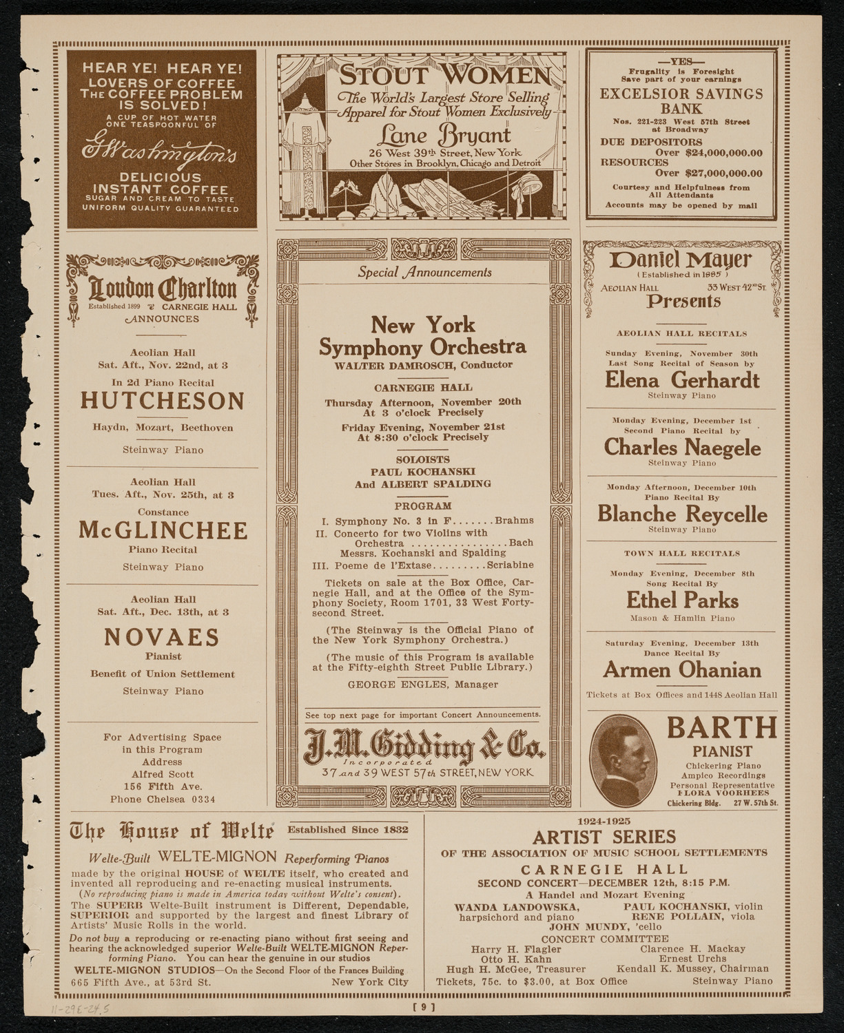 Oratorio Society of New York, November 19, 1924, program page 9