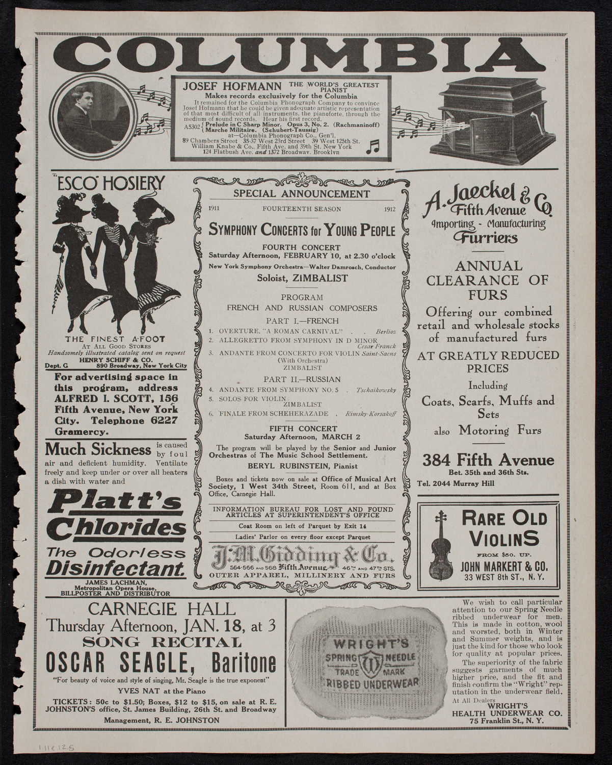 Boston Symphony Orchestra, January 11, 1912, program page 9