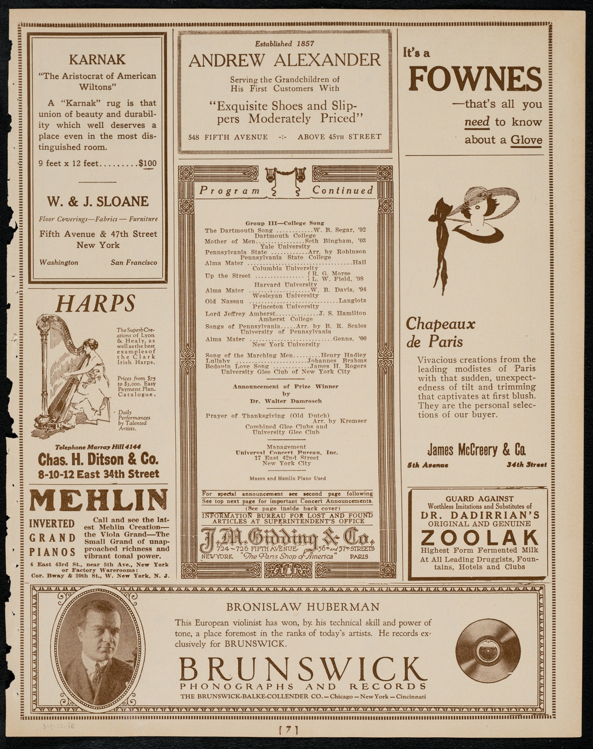 Intercollegiate Glee Club Contest, March 4, 1922, program page 7