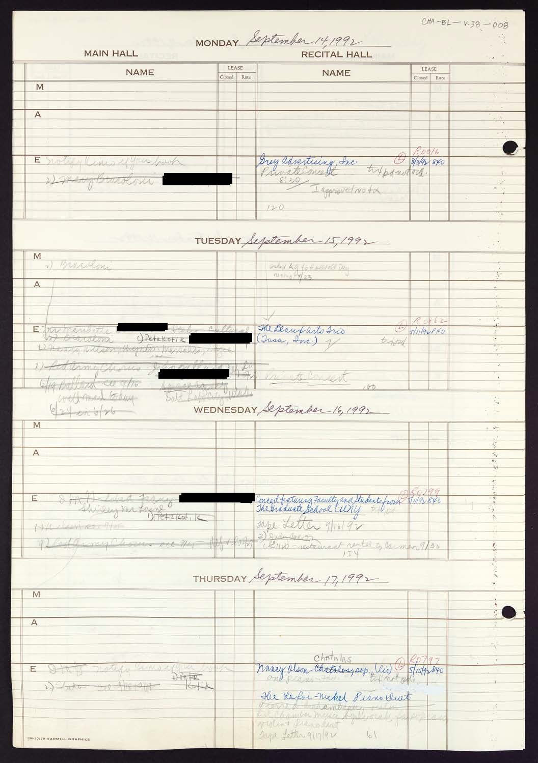 Carnegie Hall Booking Ledger, volume 38, page 8