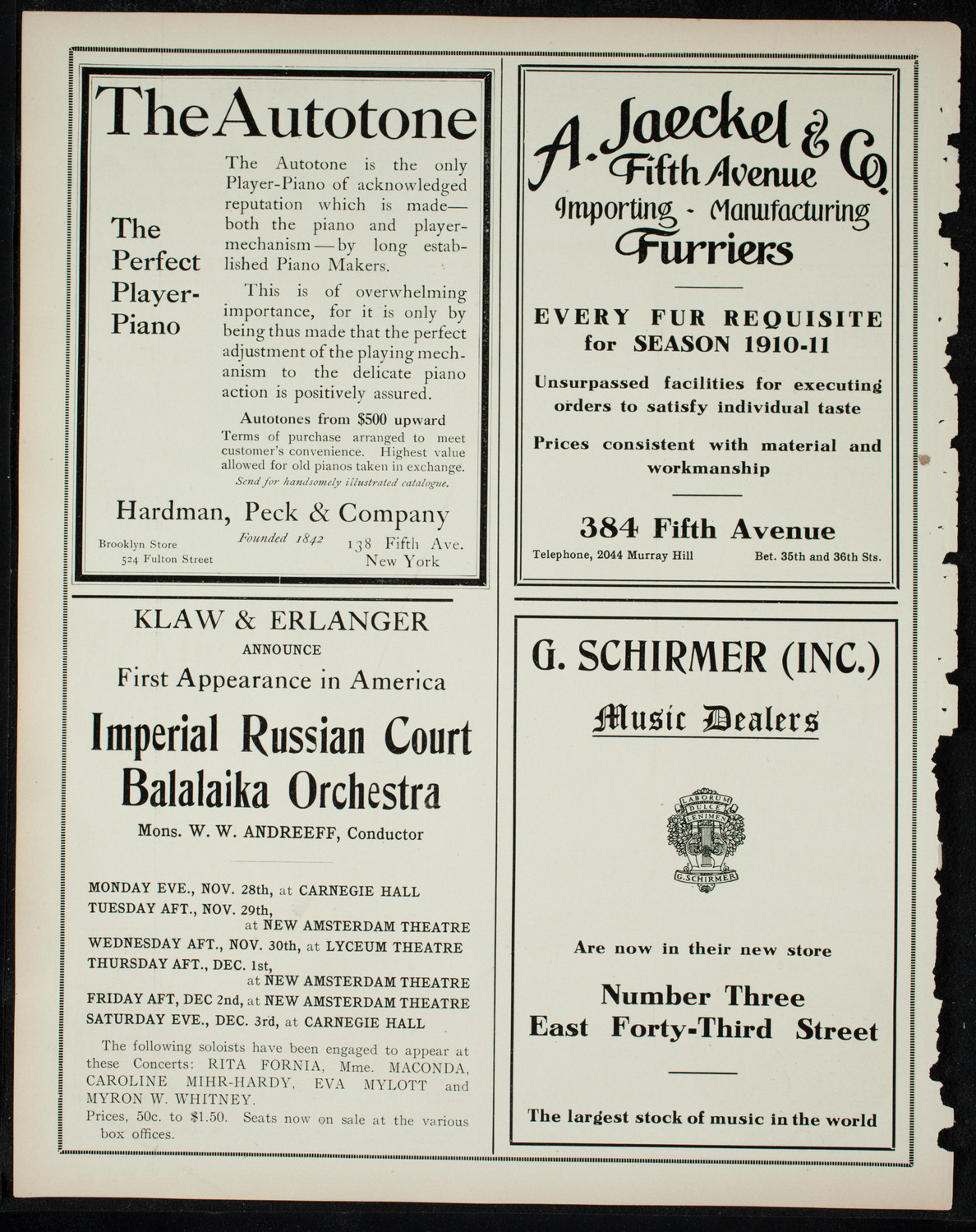 New York Philharmonic, November 18, 1910, program page 8