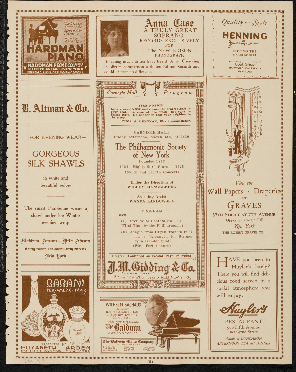 New York Philharmonic, March 6, 1925, program page 5