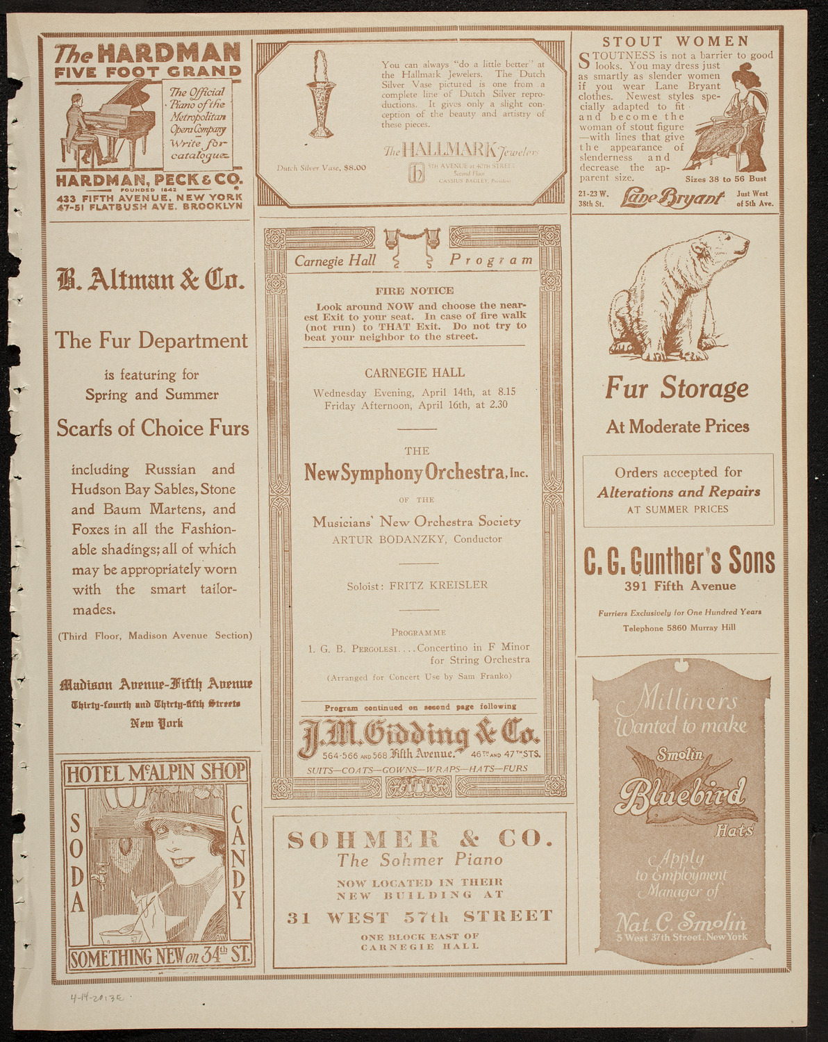 New Symphony Orchestra, April 14, 1920, program page 5