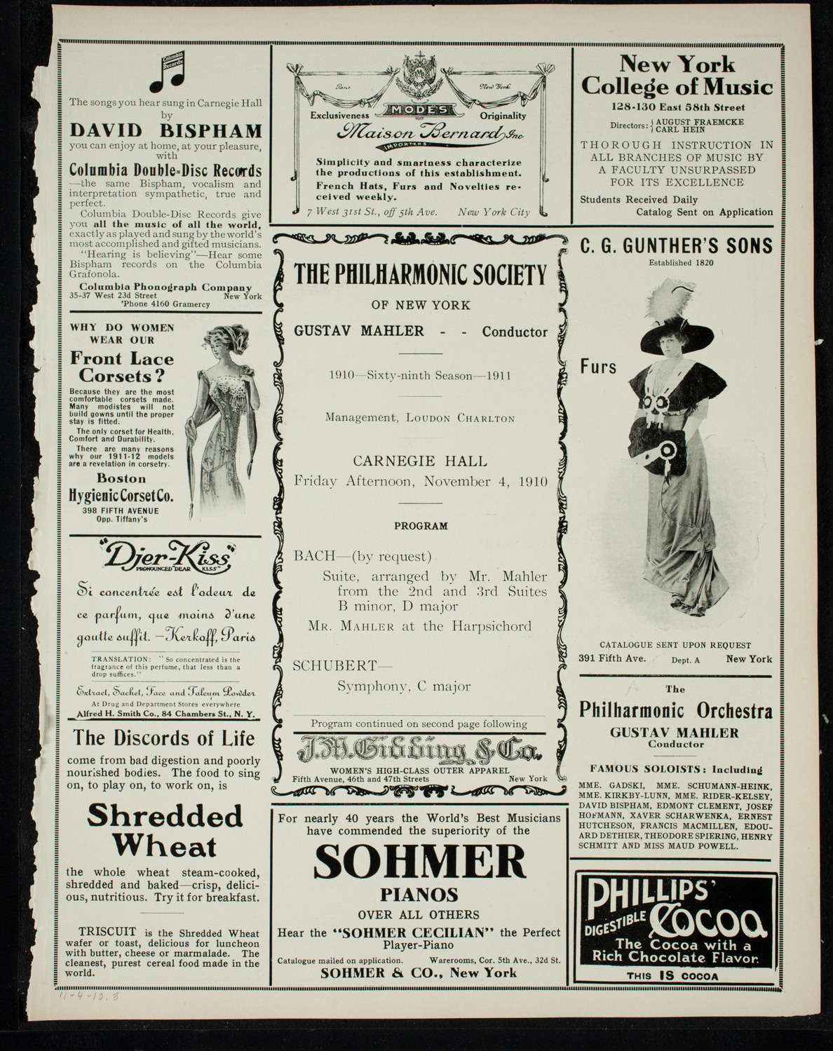 New York Philharmonic, November 4, 1910, program page 5