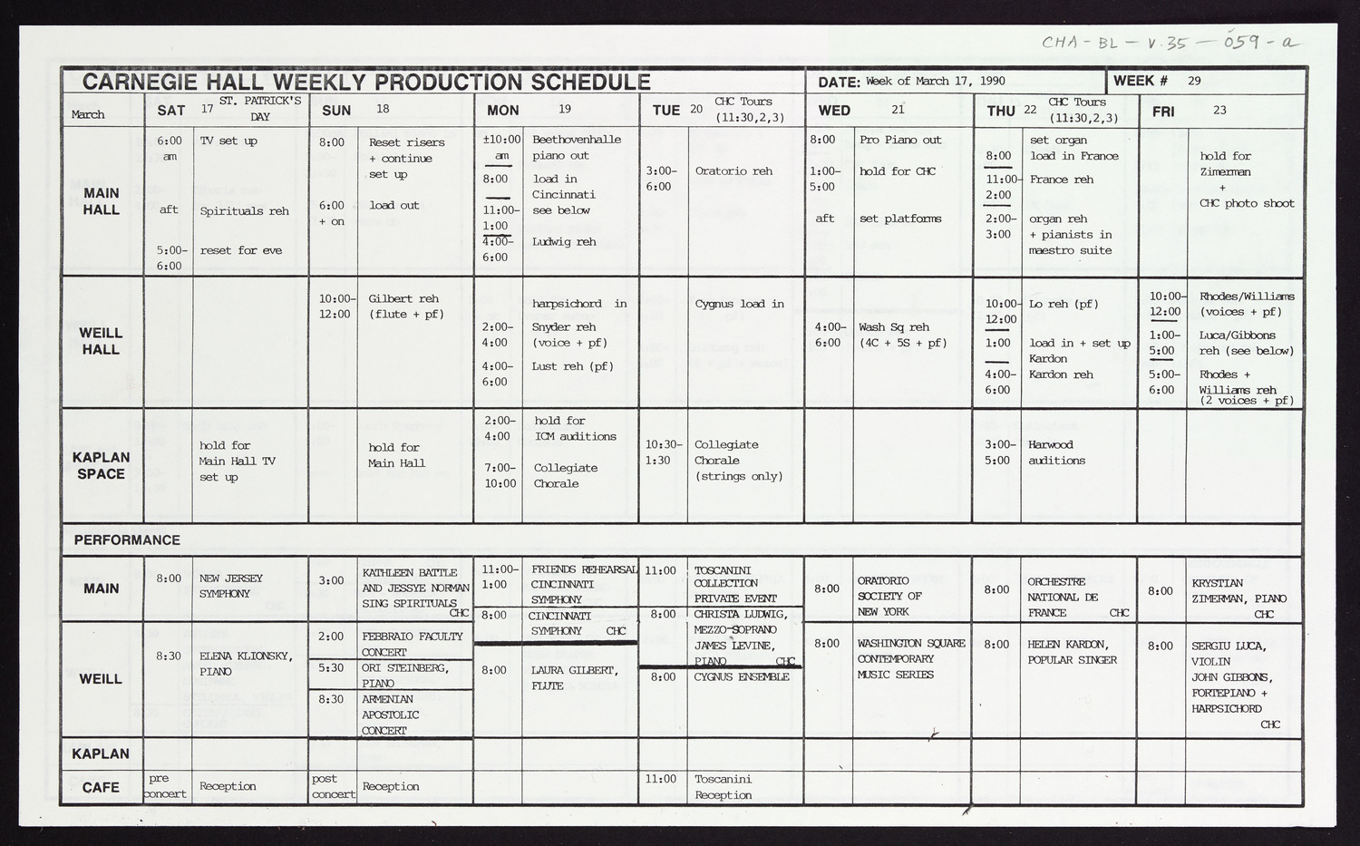 Carnegie Hall Booking Ledger, volume 35, page 59a