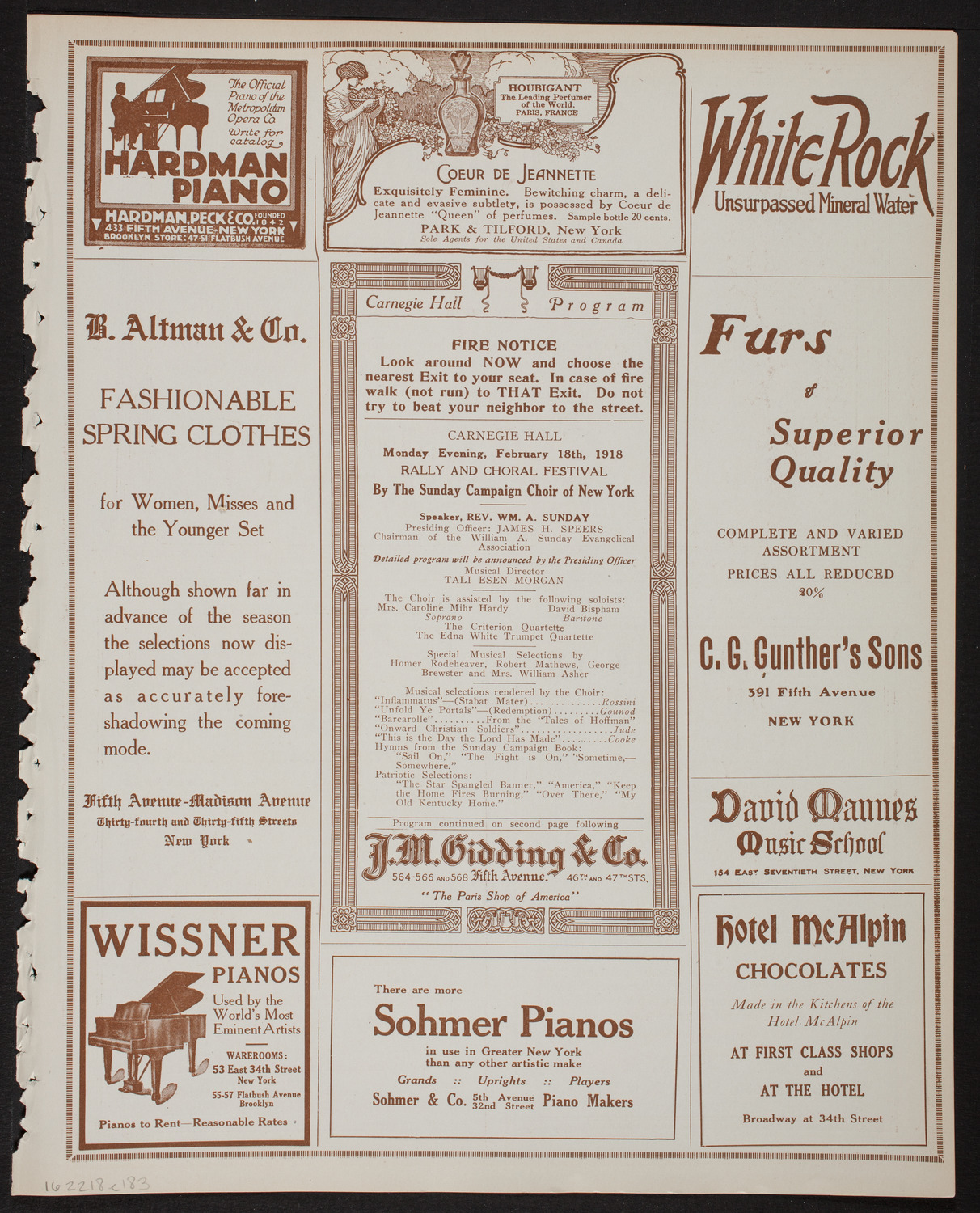 Sunday Campaign Choir Rally and Choral Festival, February 18, 1918, program page 5