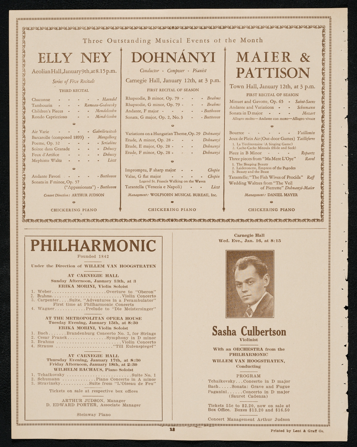 New York Philharmonic, January 10, 1924, program page 12