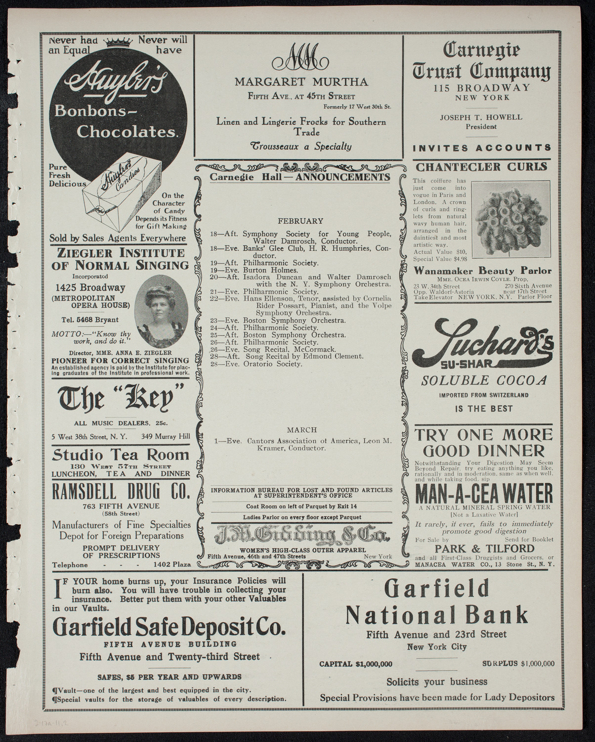 New York Philharmonic, February 17, 1911, program page 3
