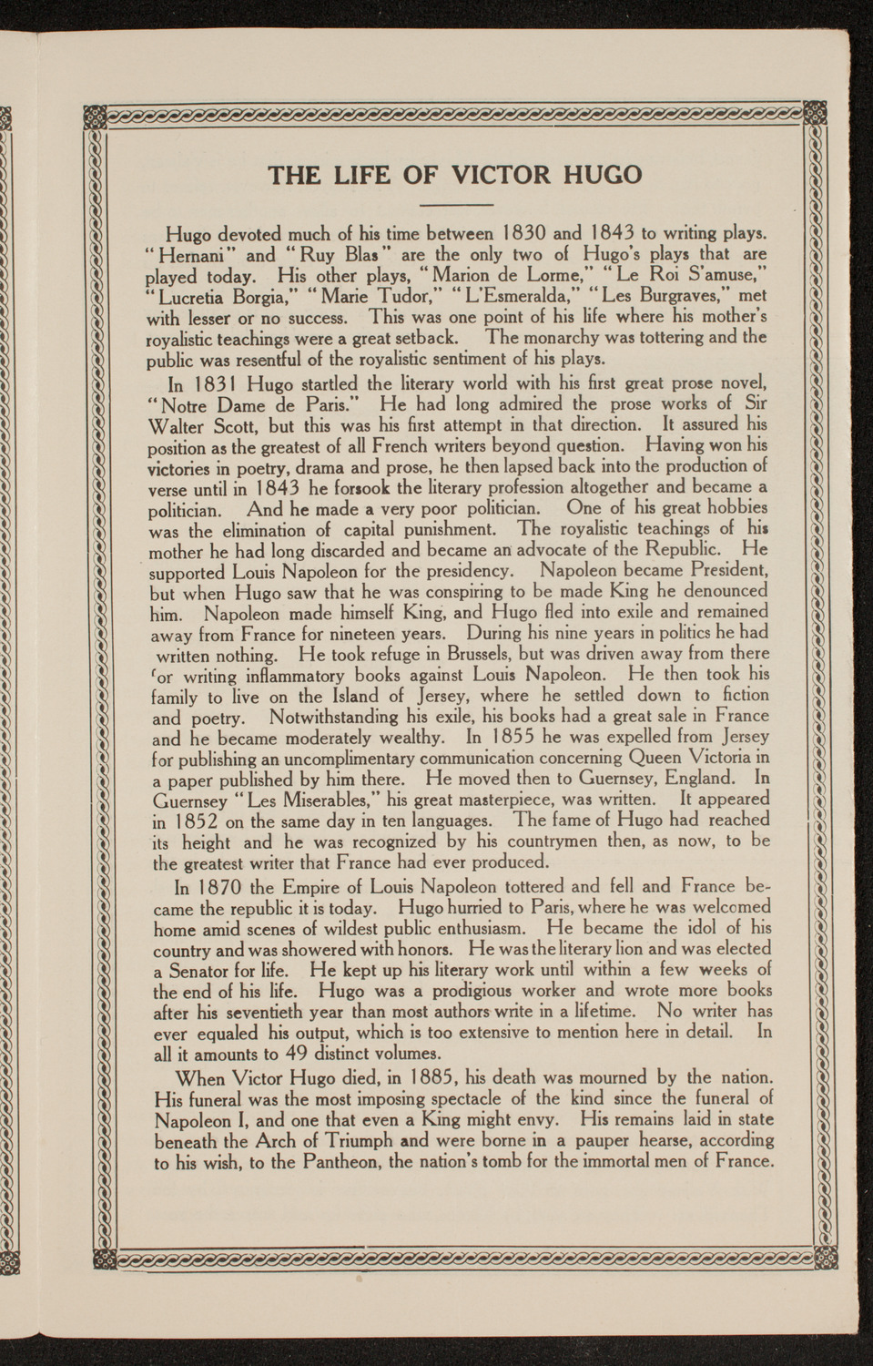 Film: Les Miserables, January 26, 1914, program page 5