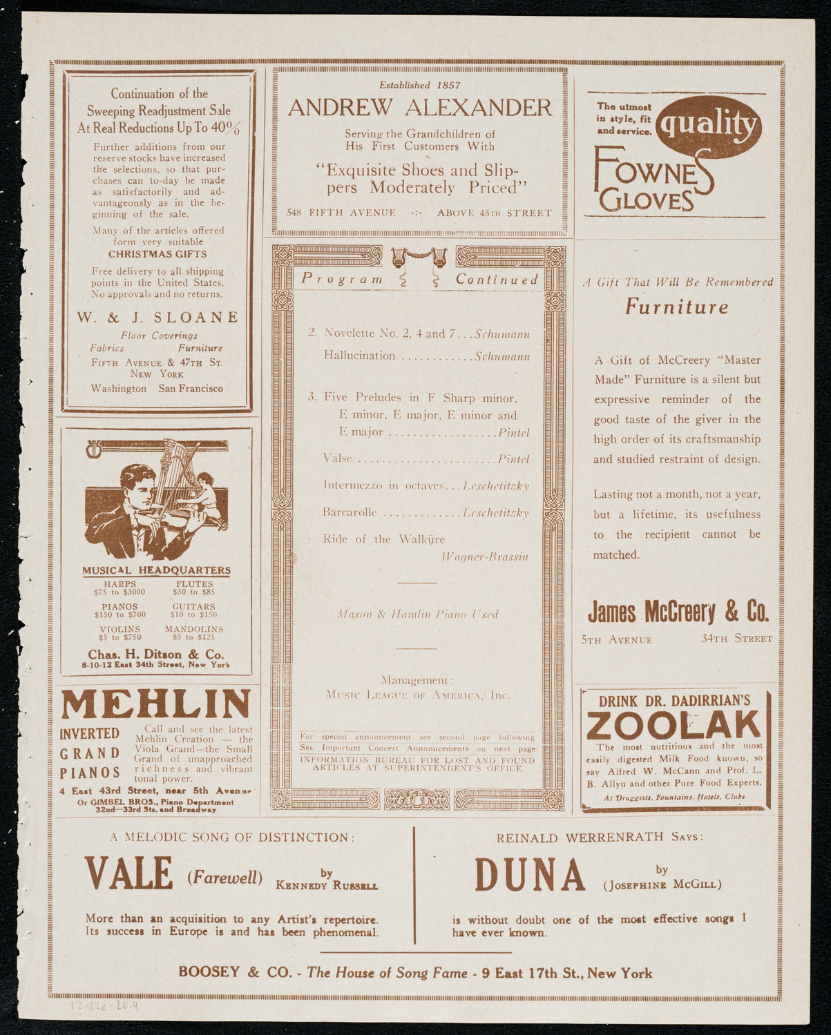 Jacques Pintel, Piano, December 22, 1920, program page 7