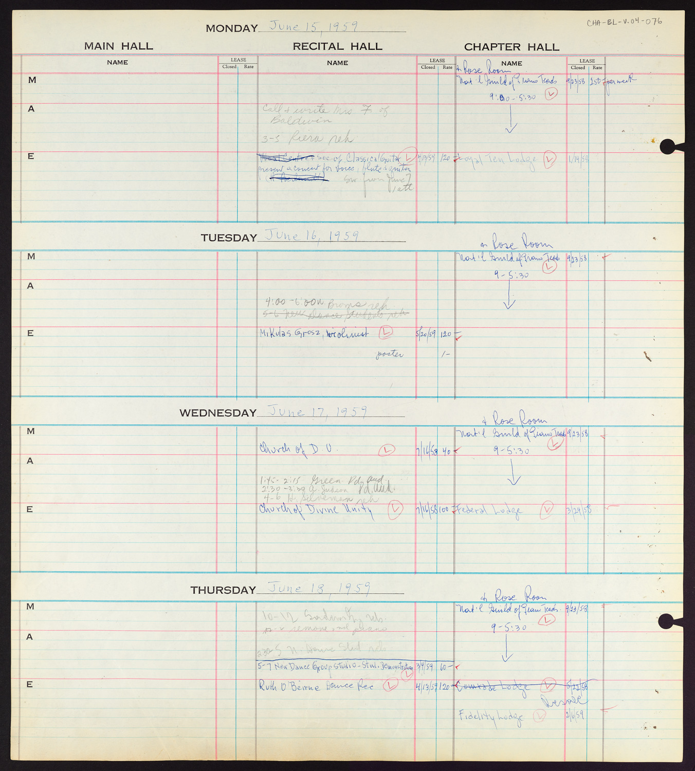 Carnegie Hall Booking Ledger, volume 4, page 76