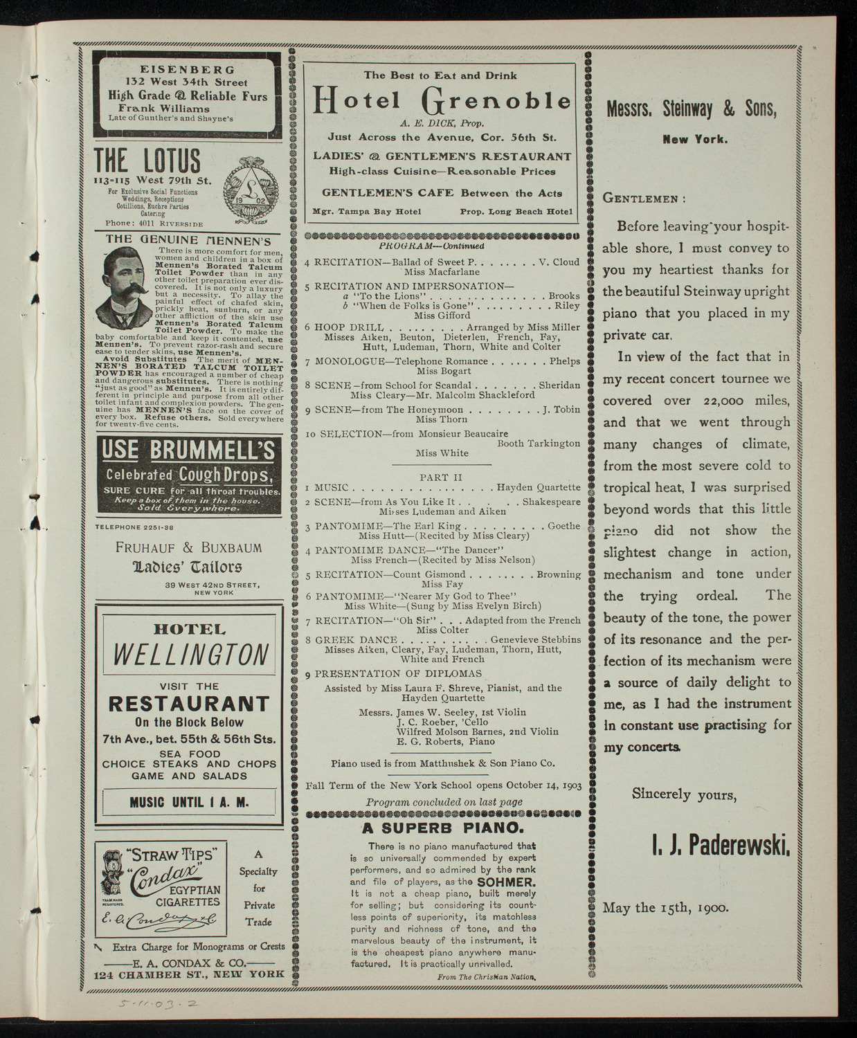 Graduation: New York School of Expression, May 11, 1903, program page 3