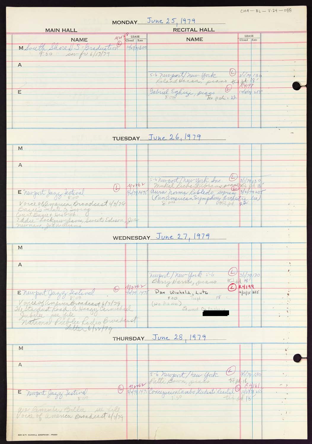 Carnegie Hall Booking Ledger, volume 24, page 88