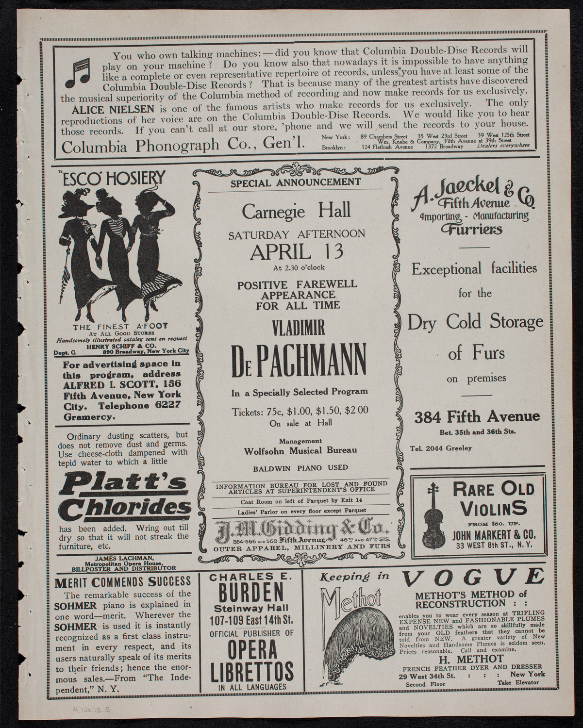 London Symphony Orchestra, April 10, 1912, program page 9