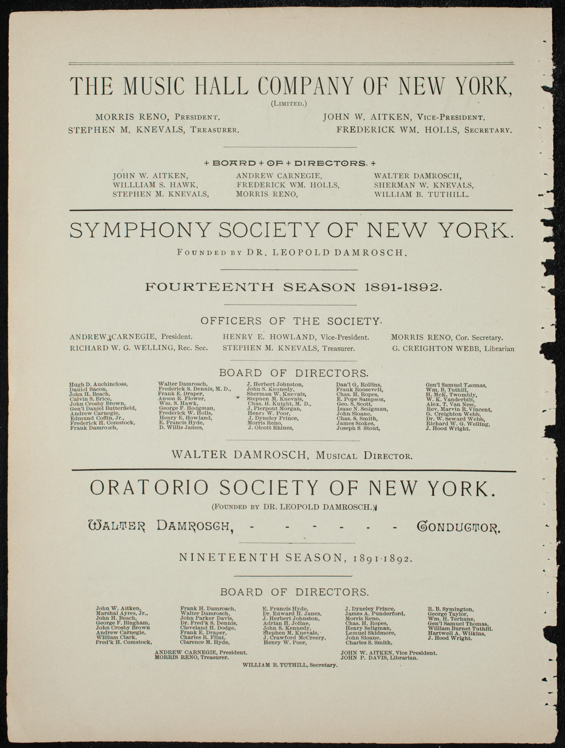 Damrosch Sunday Concert, January 31, 1892, program page 2