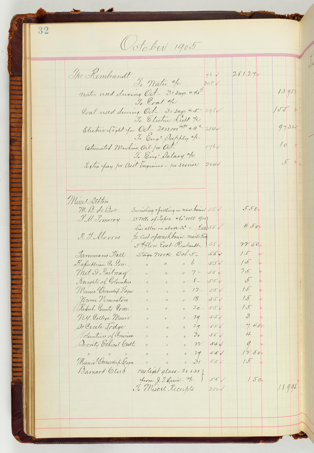 Music Hall Accounting Ledger Journal, volume 7, page 32