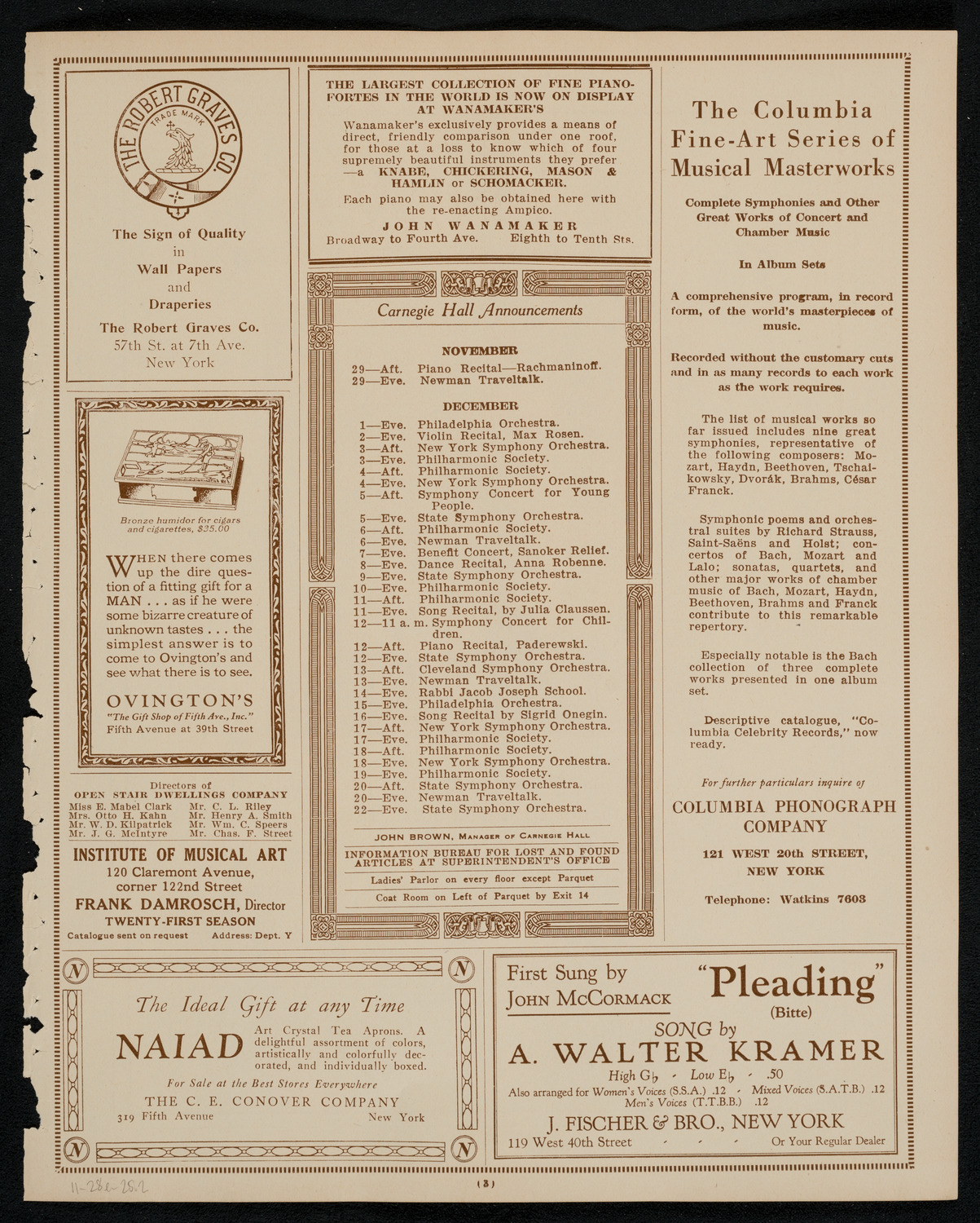 New York Philharmonic, November 28, 1925, program page 3