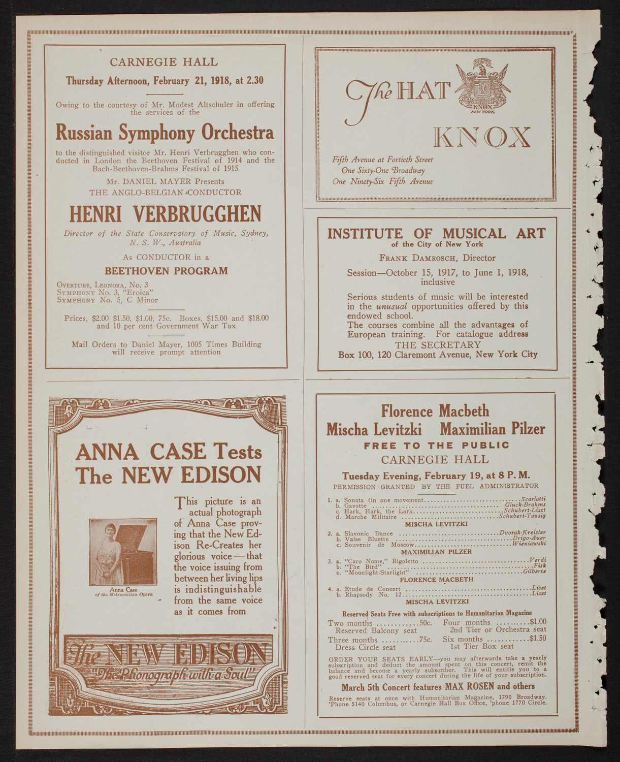 New York Symphony Orchestra, February 15, 1918, program page 2