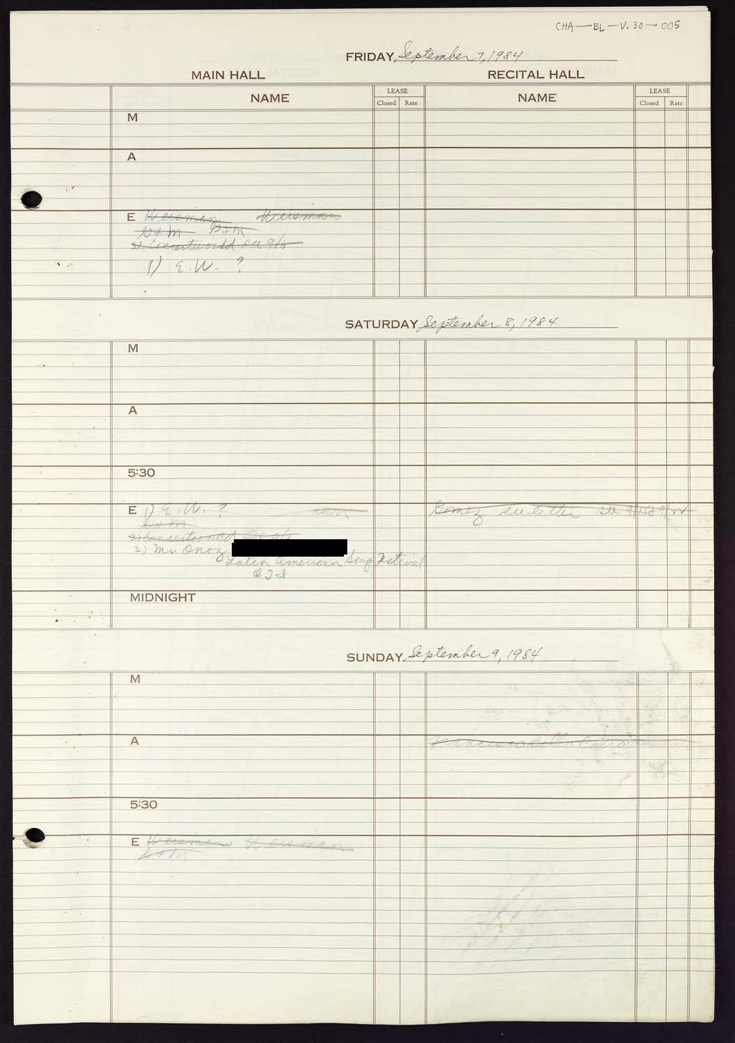 Carnegie Hall Booking Ledger, volume 30, page 5