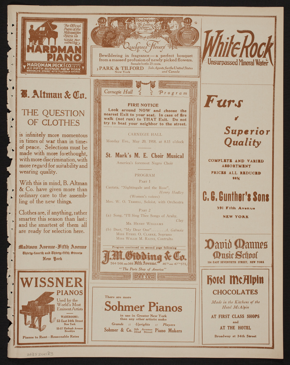 St. Mark's Methodist Episcopal Choir, May 20, 1918, program page 5