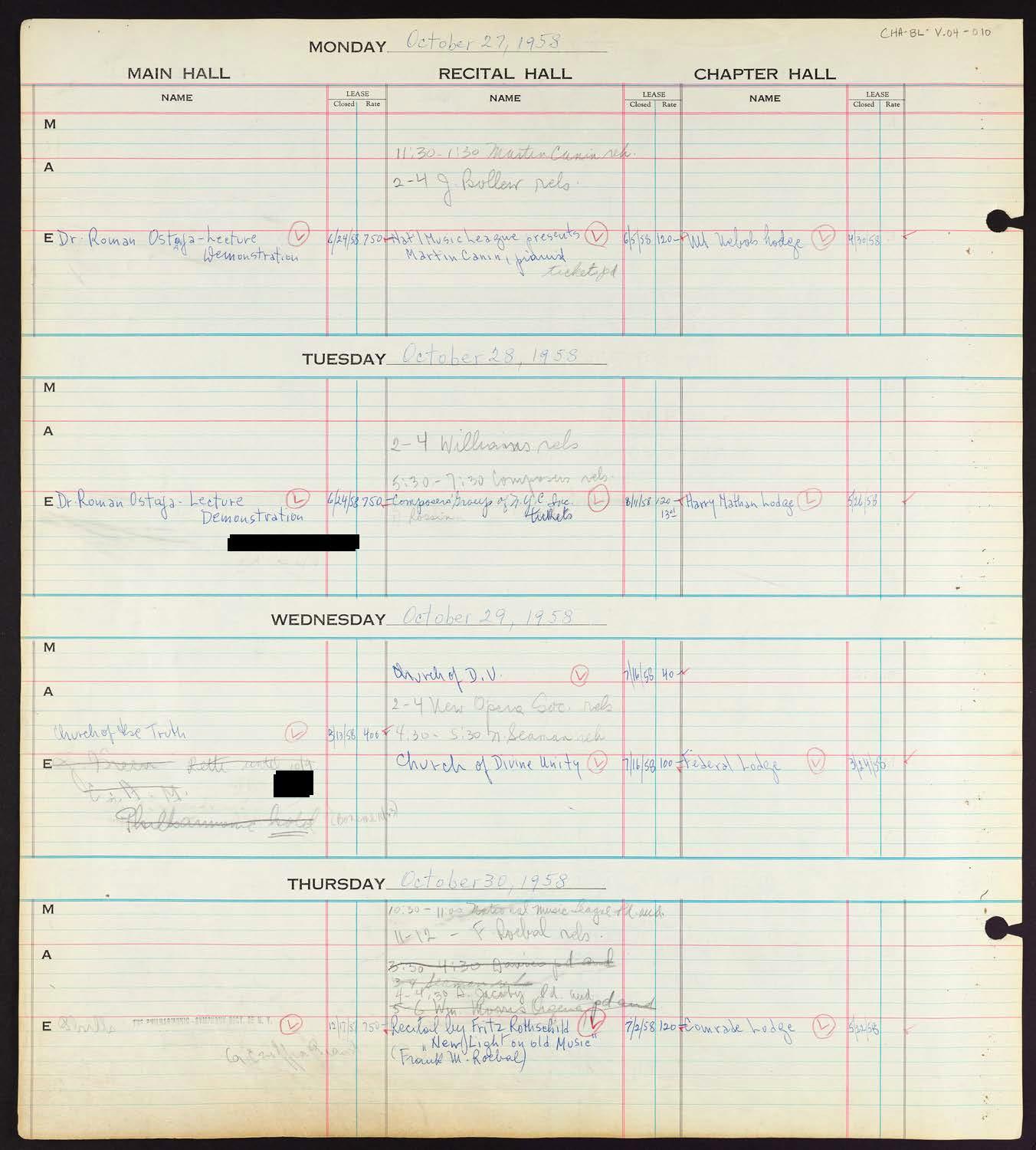 Carnegie Hall Booking Ledger, volume 4, page 10