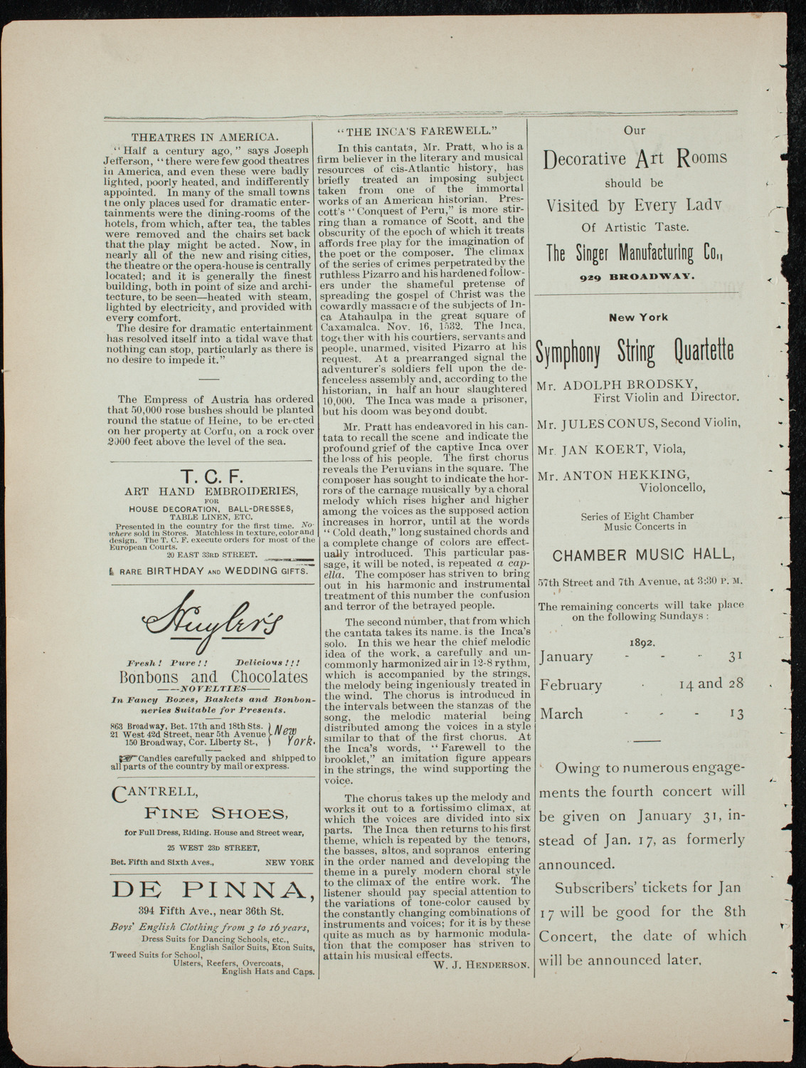 Metropolitan Musical Society, January 12, 1892, program page 4