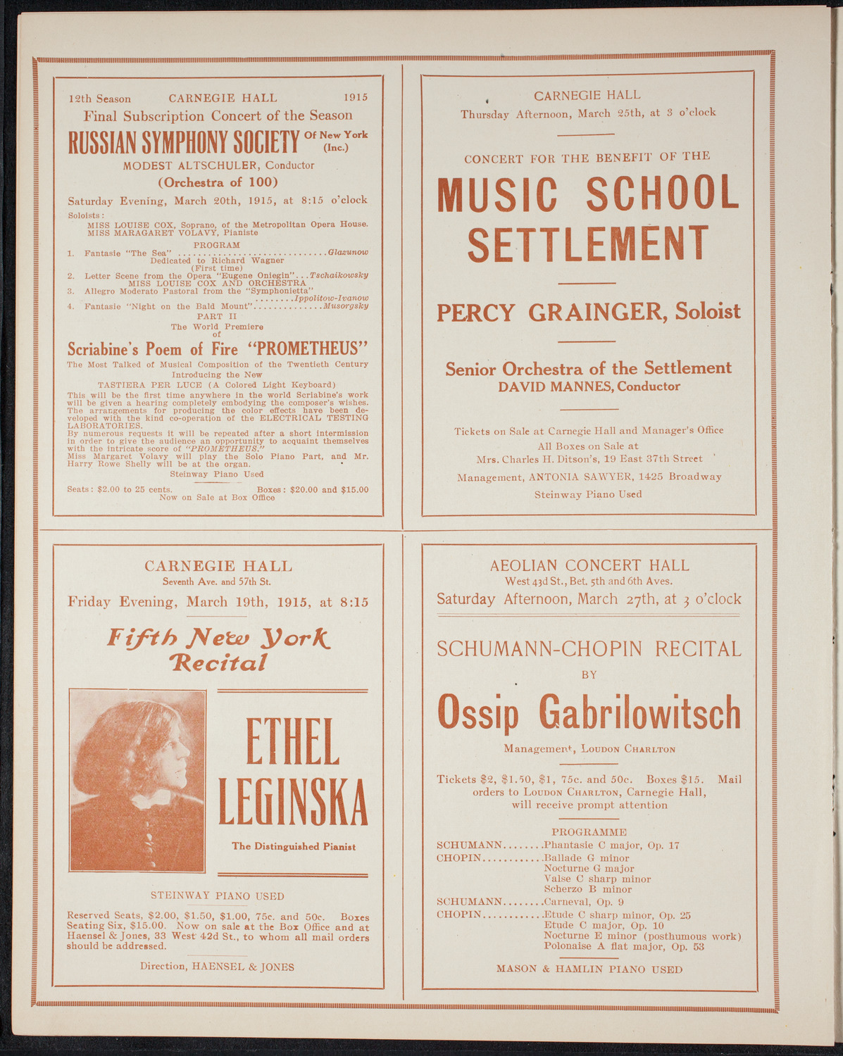 New York Symphony Orchestra, March 16, 1915, program page 10