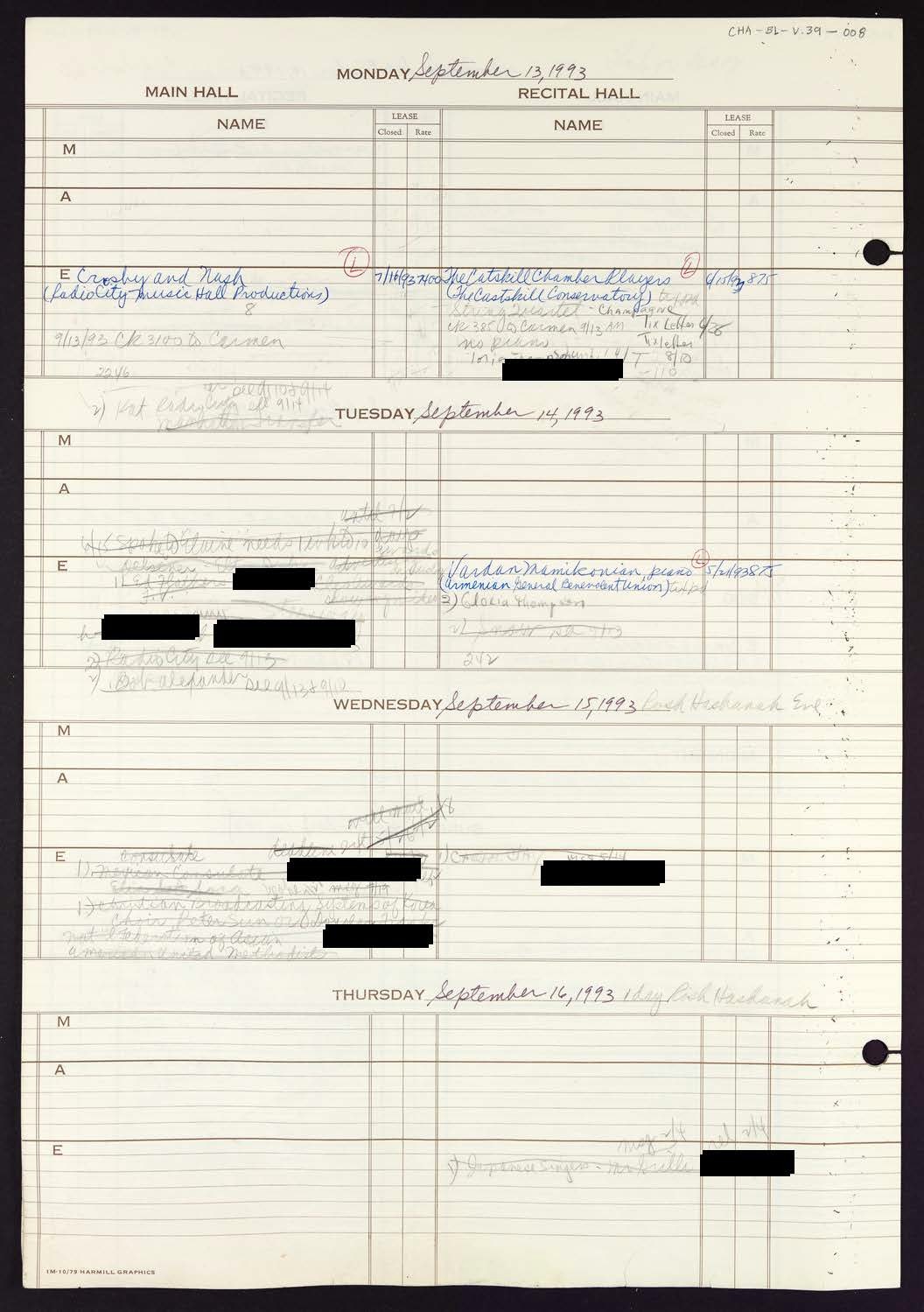 Carnegie Hall Booking Ledger, volume 39, page 8