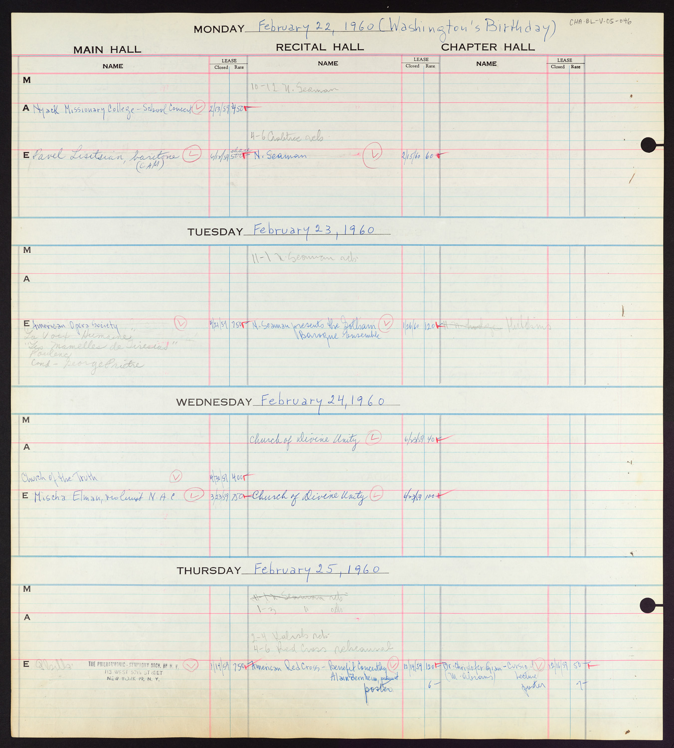 Carnegie Hall Booking Ledger, volume 5, page 46