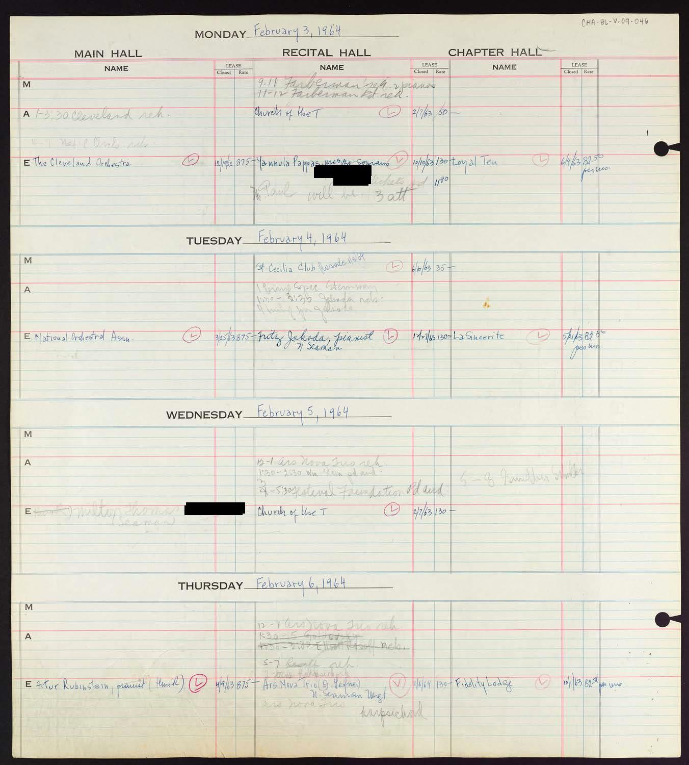 Carnegie Hall Booking Ledger, volume 9, page 46