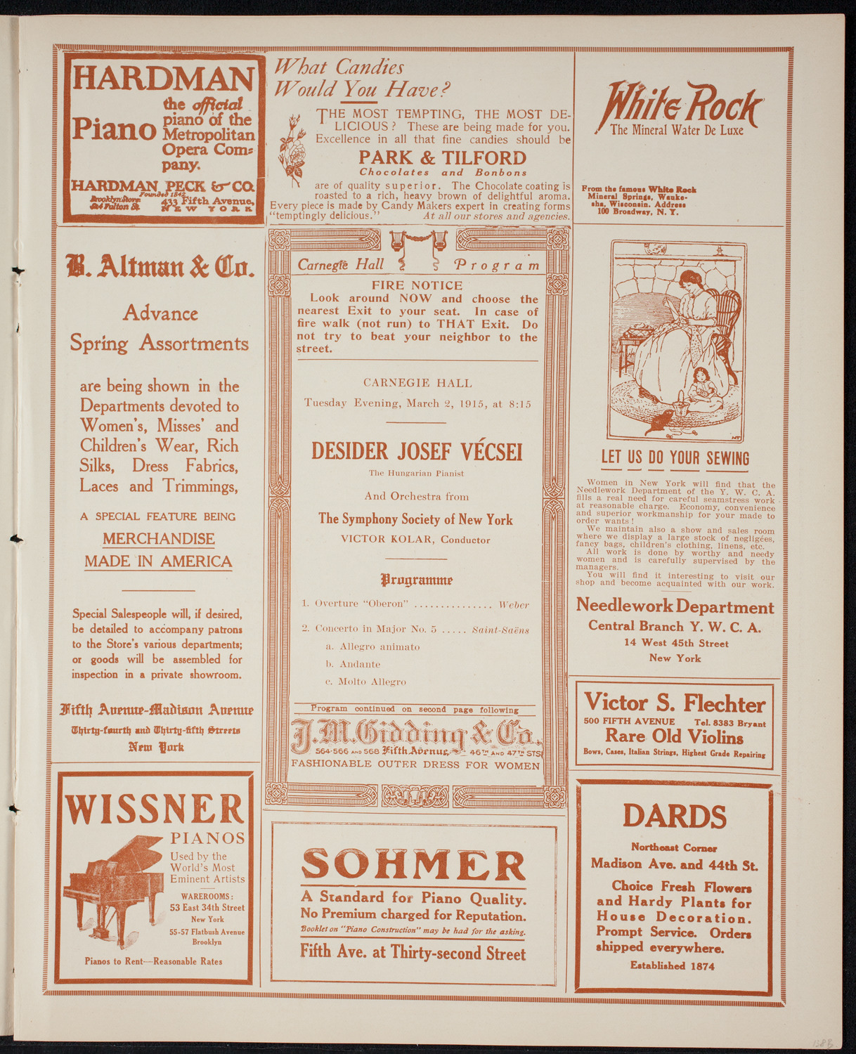 Desider Josef Vecsei with the New York Symphony Orchestra, March 2, 1915, program page 5