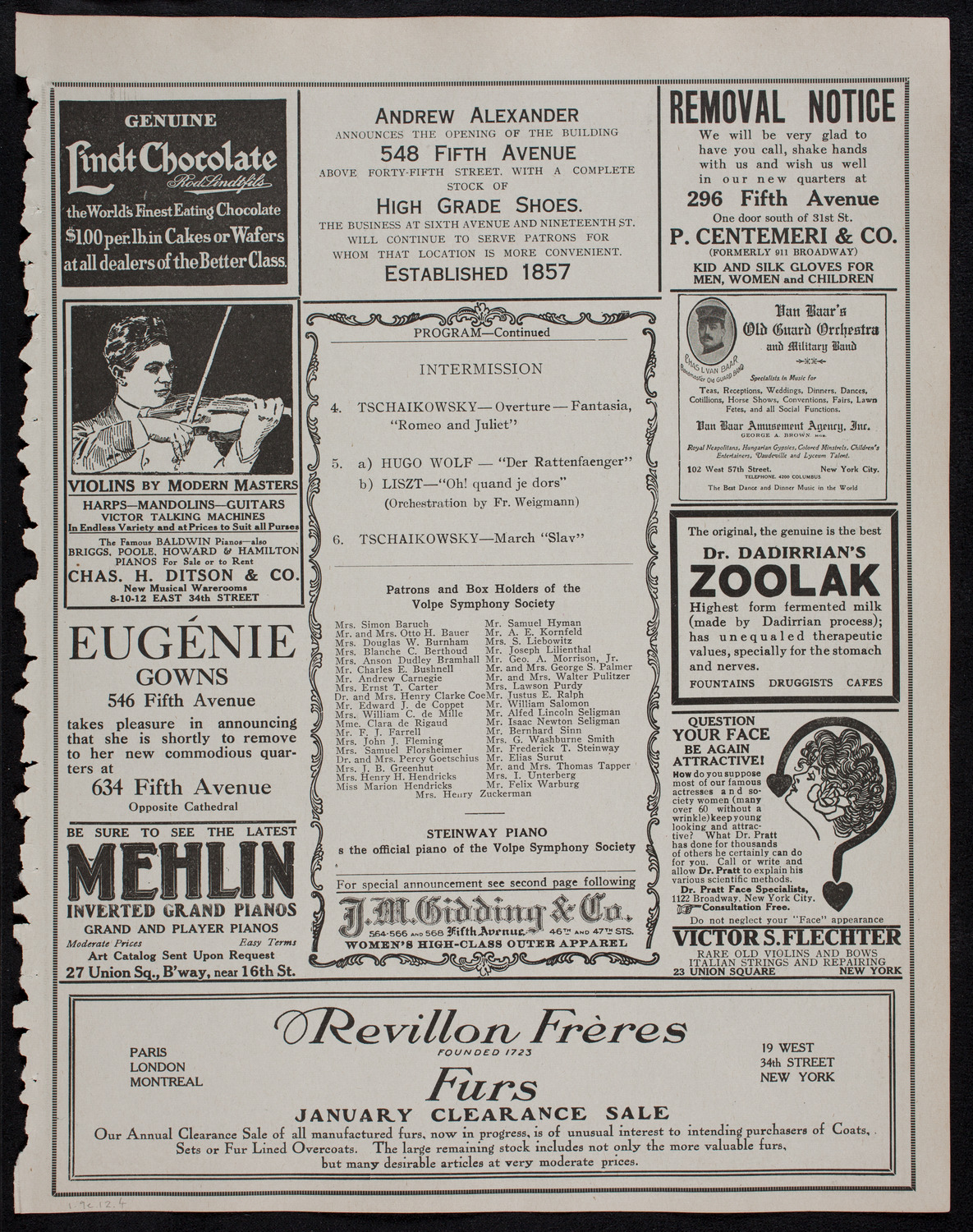 Volpe Symphony Society of New York, January 9, 1912, program page 7