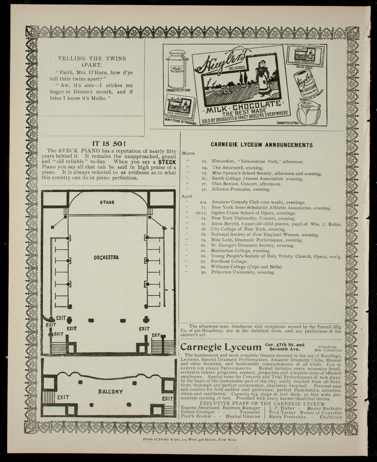 Elmendorf Lecture: Yellowstone Park, March 22, 1904, program page 4