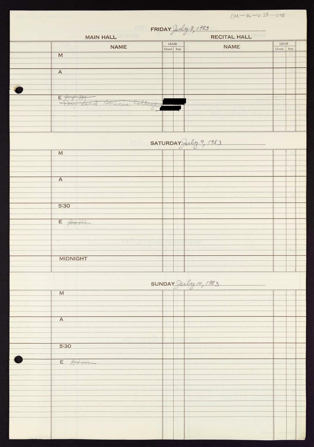 Carnegie Hall Booking Ledger, volume 28, page 95