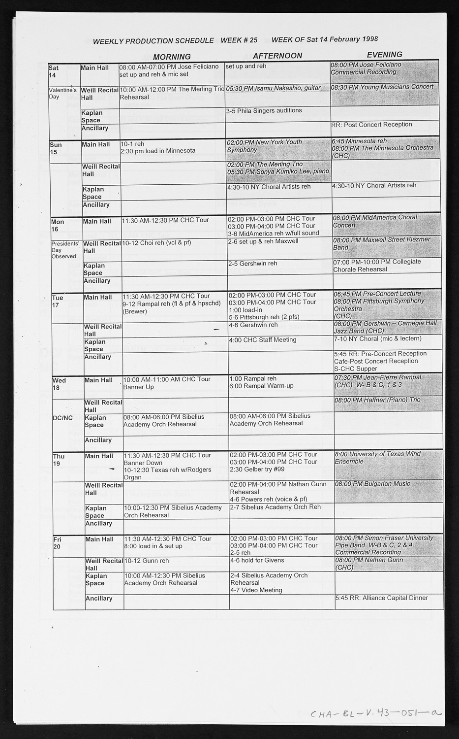 Carnegie Hall Booking Ledger, volume 43, page 51a