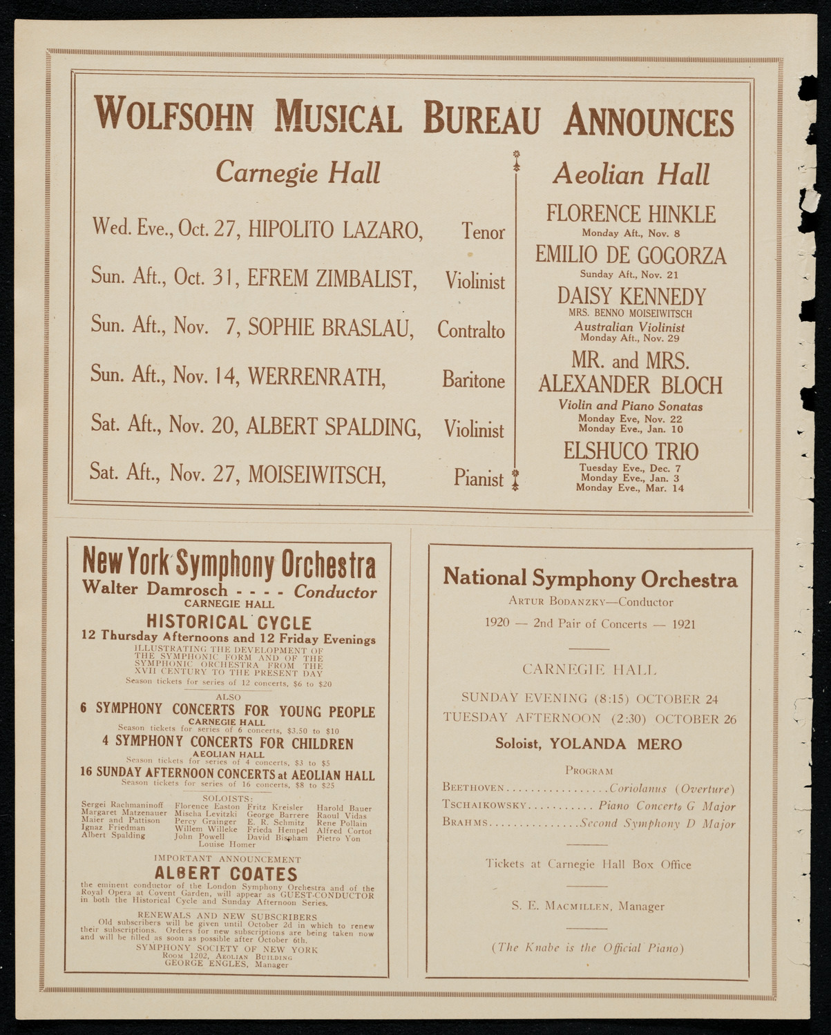 Edward Johnson, Tenor, October 23, 1920, program page 8