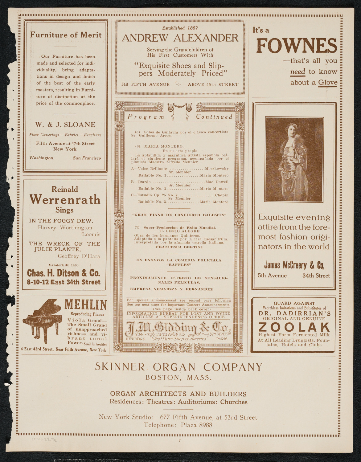 Concierto Espagnol, October 21, 1922, program page 7