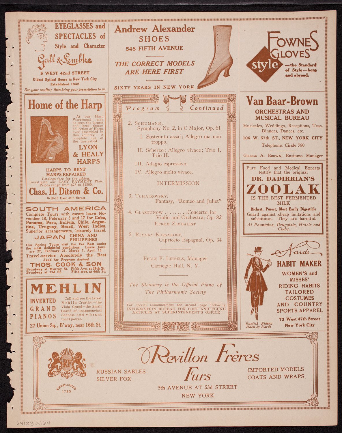 New York Philharmonic, December 3, 1916, program page 7