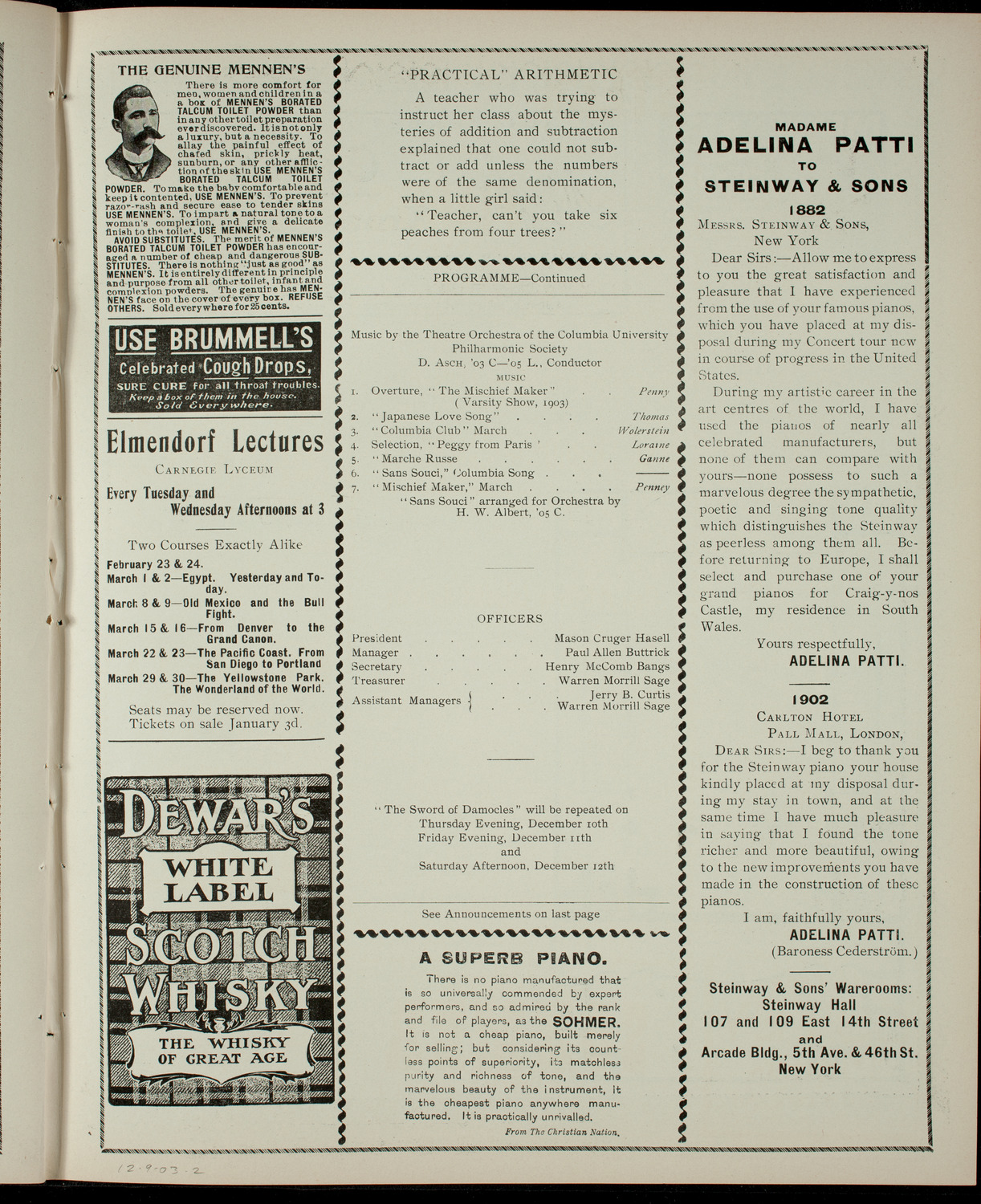 Columbia Sophomore Show, 1903, December 9, 1903, program page 3