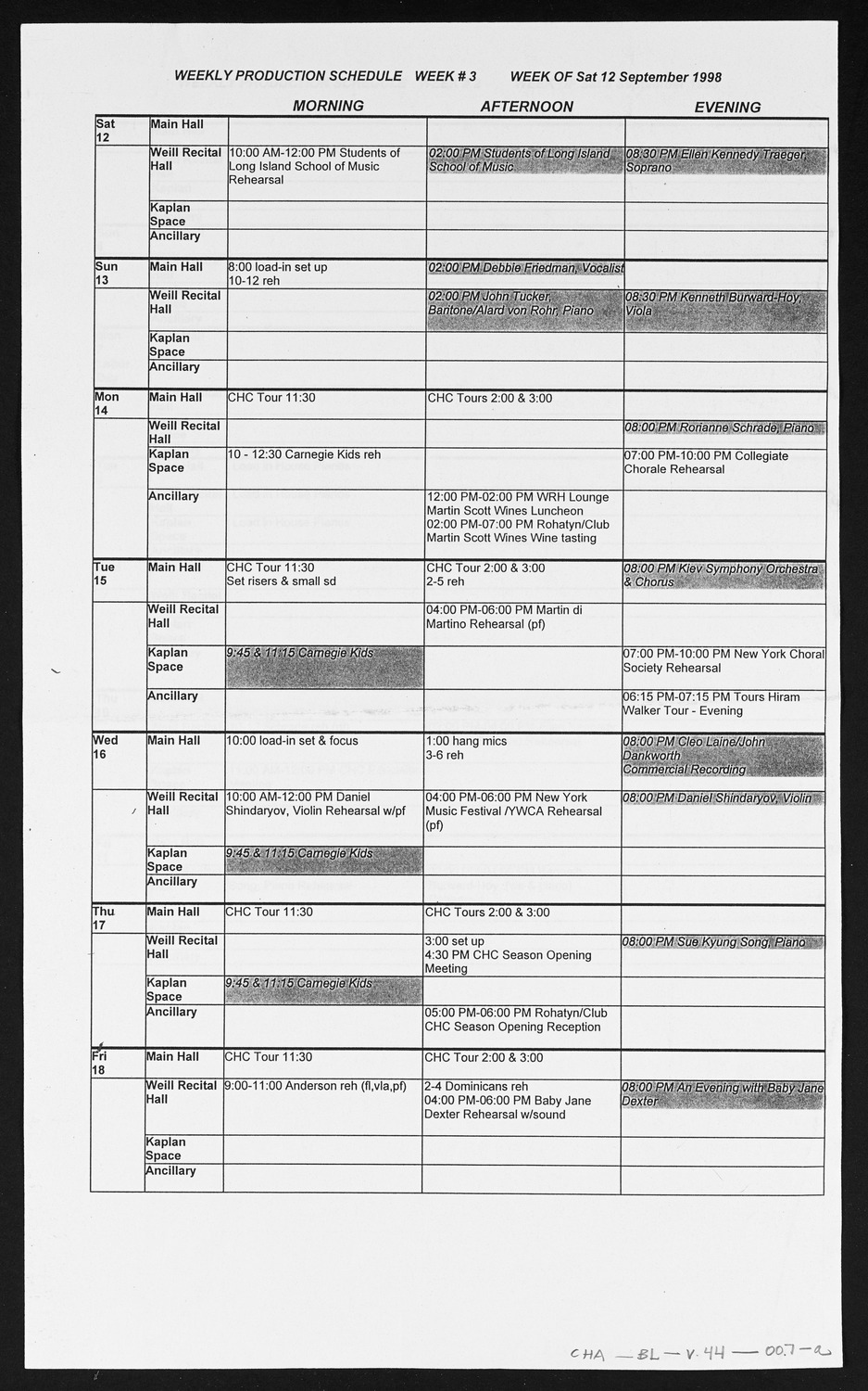 Carnegie Hall Booking Ledger, volume 44, page 7a