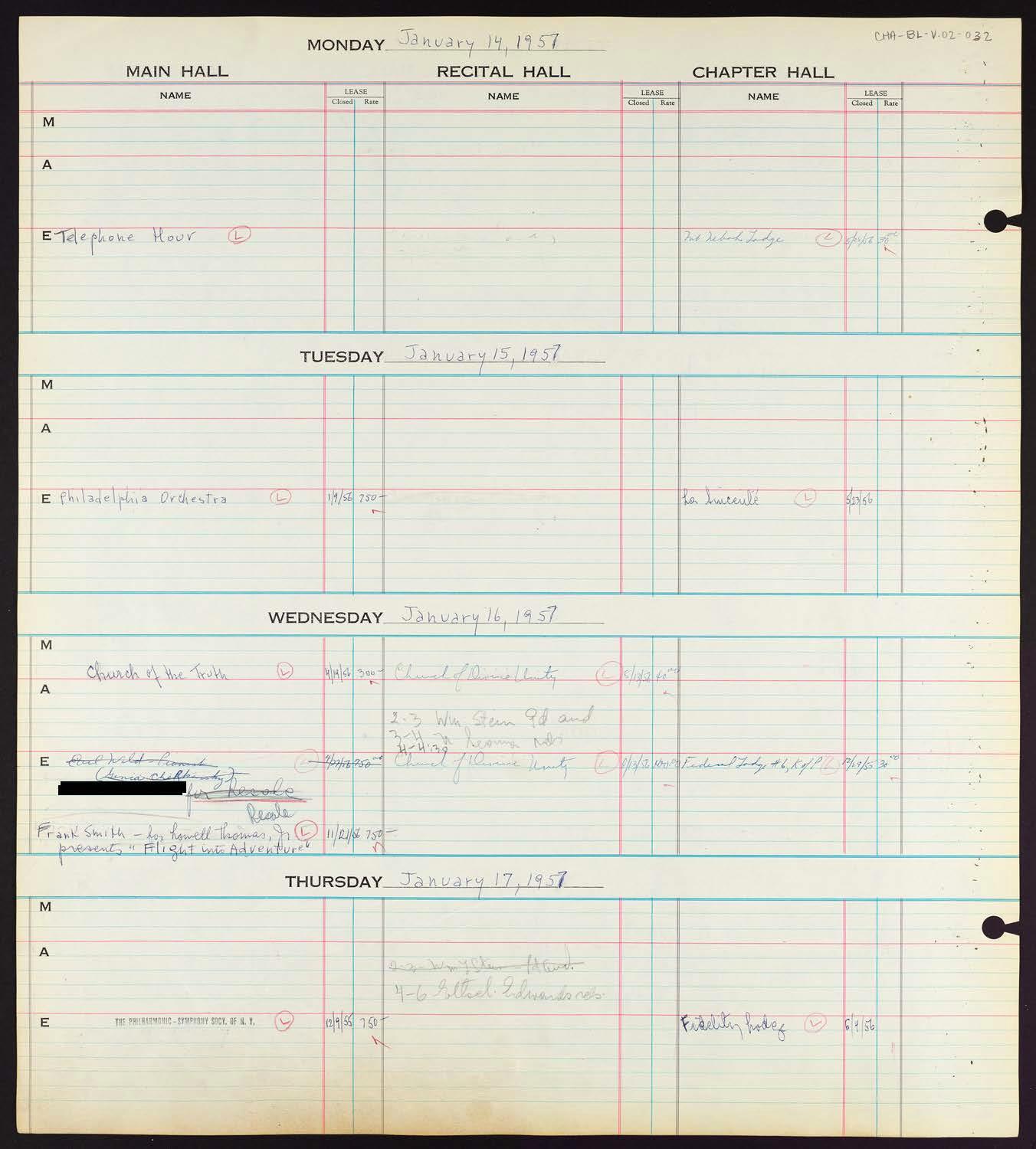 Carnegie Hall Booking Ledger, volume 2, page 32