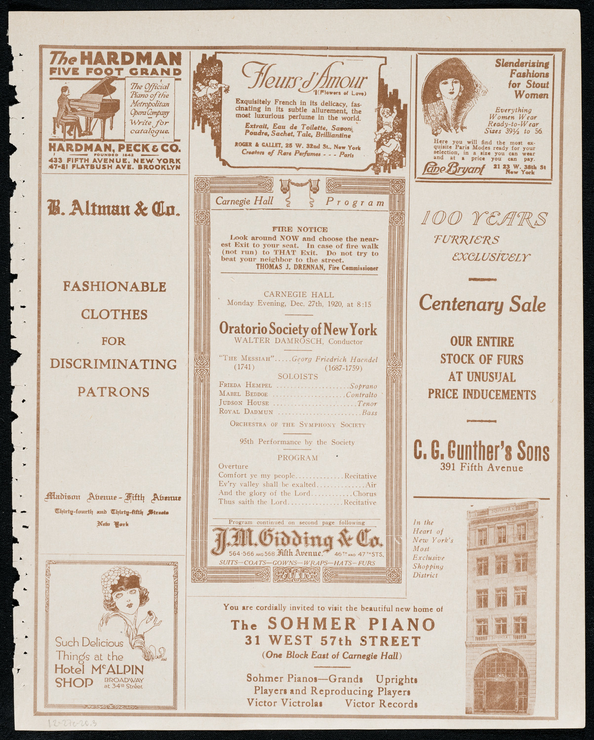 Oratorio Society of New York, December 27, 1920, program page 5