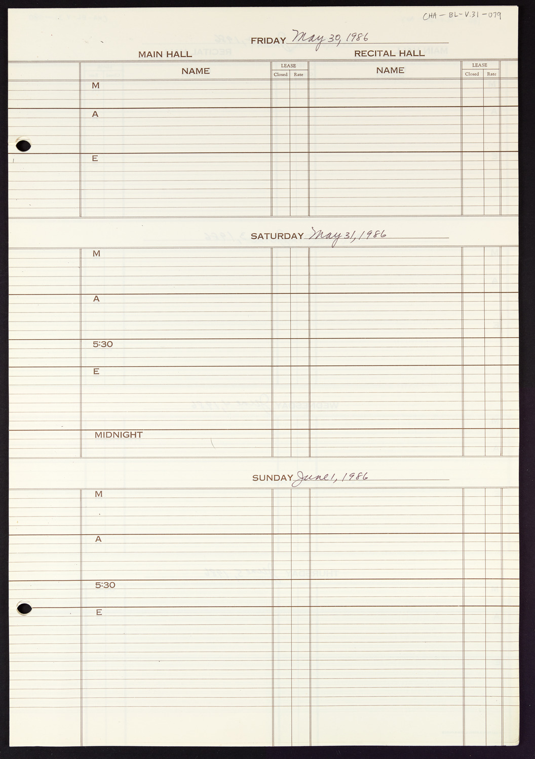 Carnegie Hall Booking Ledger, volume 31, page 79