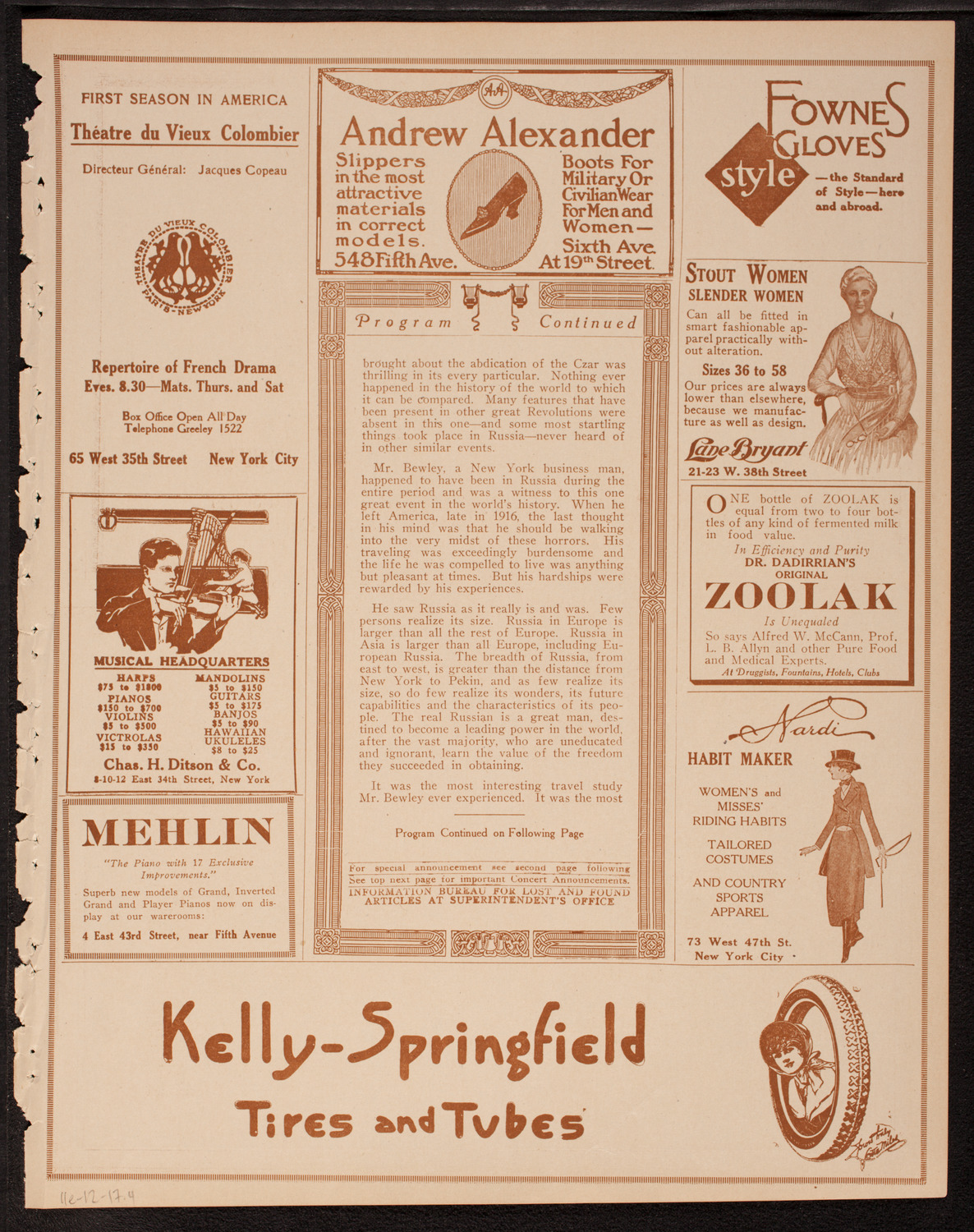 Lecture by Freeman D. Bewley, December 11, 1917, program page 7