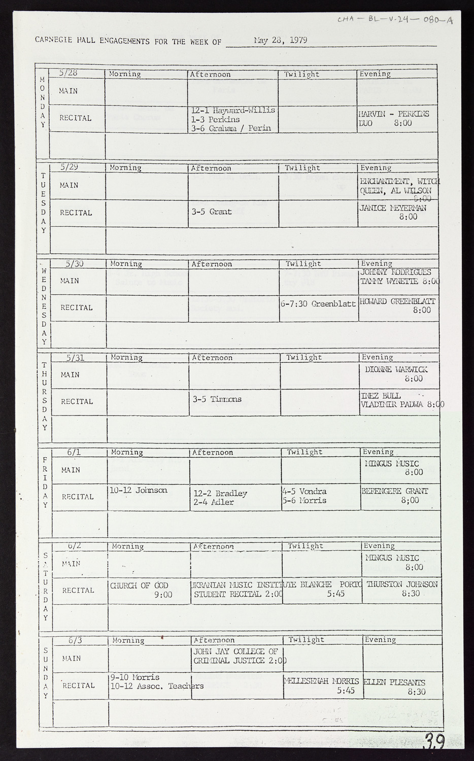 Carnegie Hall Booking Ledger, volume 24, page 80a